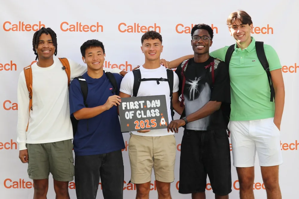 Salviya with friends at Caltech on the first day of class